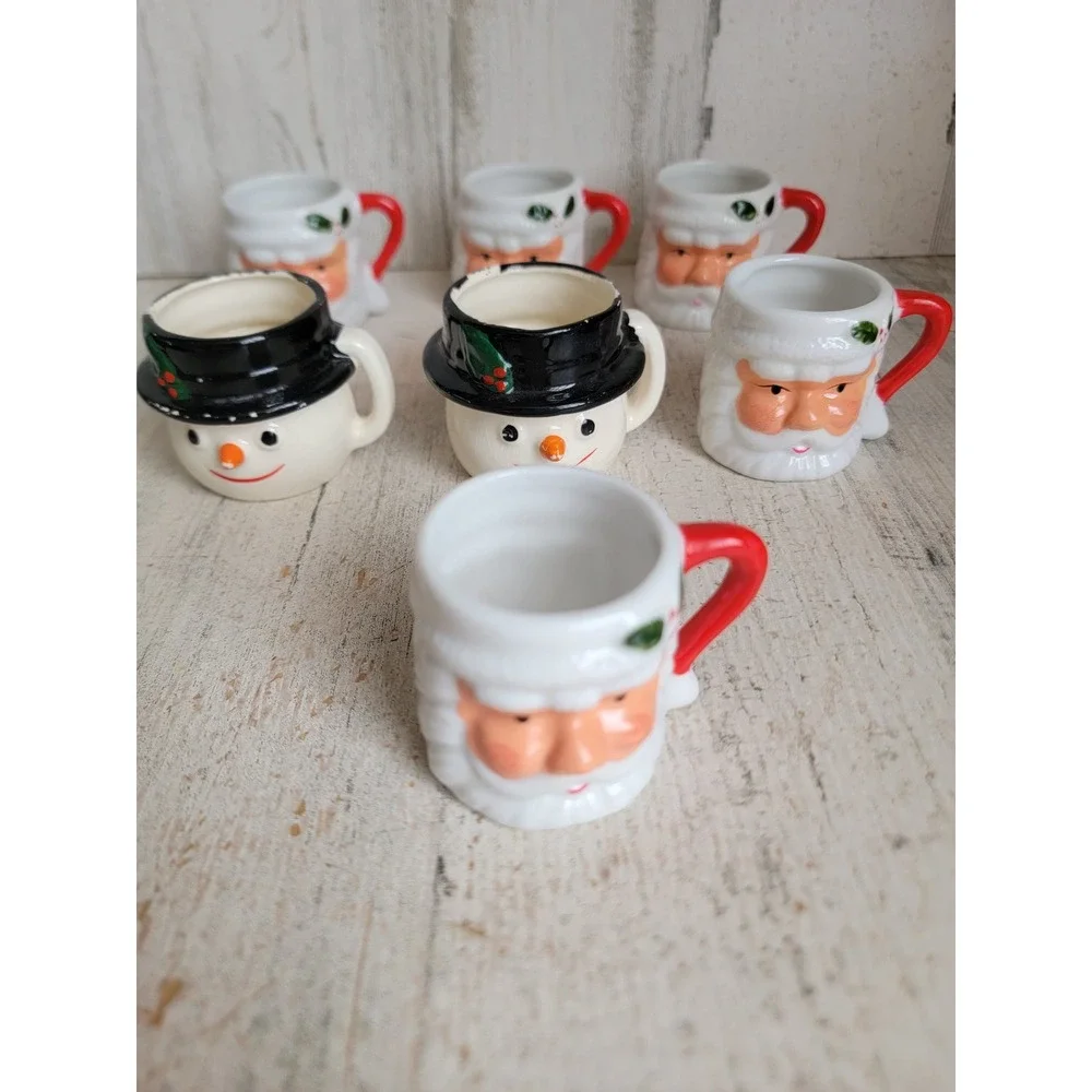 Ceramic Santa Claus mini mug cup snowman Xmas set home kitchen